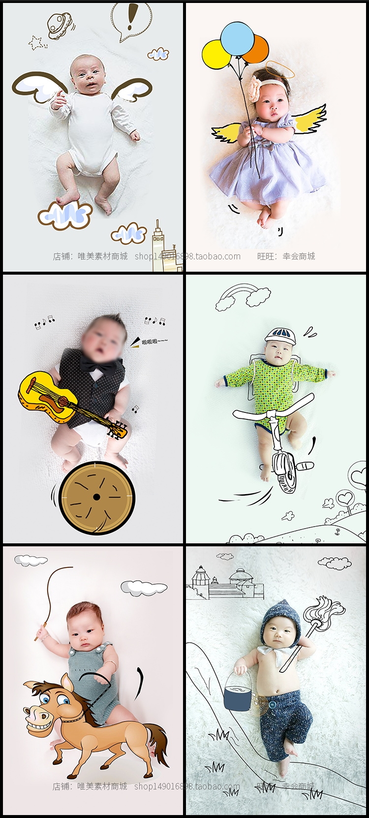 PS模板-88P影楼新创意儿童宝宝婴儿照片PSD手绘插画线条设计素材ps模板插图小新卖蜡笔