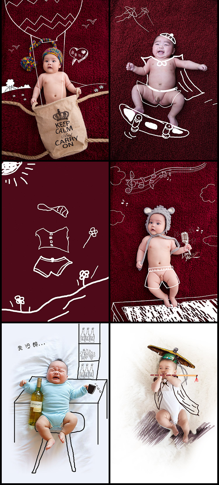 PS模板-88P影楼新创意儿童宝宝婴儿照片PSD手绘插画线条设计素材ps模板插图2小新卖蜡笔